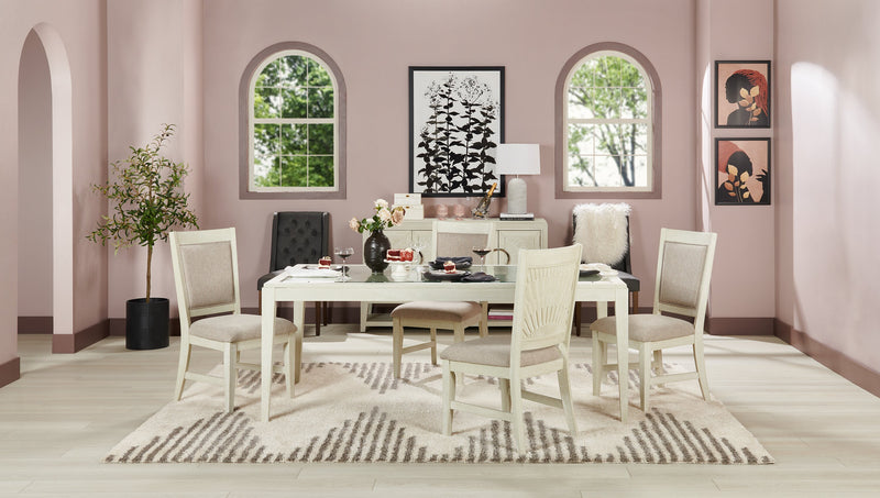 Vida Dining Table with Glass Inserts, 78\"W - Sand