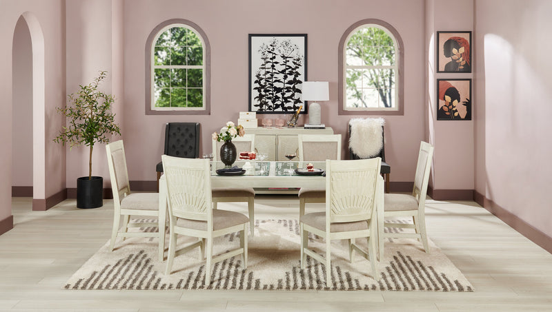 Vida Dining Table with Glass Inserts, 78\"W - Sand