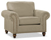 Made in Canada Wynn 47\" Chenille Fabric Chair with Nailhead Trim and Wood Bun Legs - Taupe