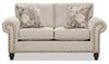 Made in Canada Wynn 70\" Chenille Fabric Loveseat with Nailhead Trim and Wood Bun Legs - Linen