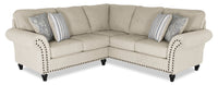 Made in Canada Wynn 2-Piece Chenille Fabric Sectional with Nailhead Trim and Wood Bun Legs - Linen Beige