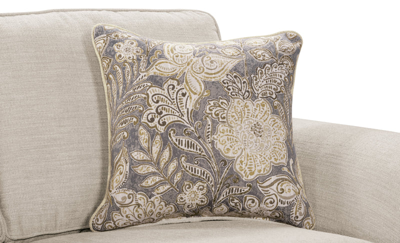 Made in Canada Wynn 93\" Chenille Fabric Sofa with Nailhead Trim and Wood Bun Legs - Linen Beige