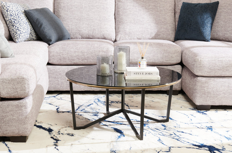 Xander 36\" Modern Round Glass Top Coffee Table - Black and Gold with Metal Legs