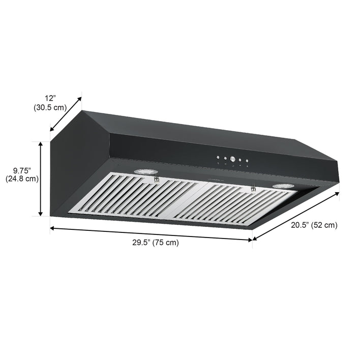 Ancona 30\" Ducted Under Cabinet Range Hood - AN-18042BLK