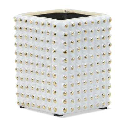 White and Gold 4" Ceramic Pen Holder|Porte-crayons en céramique blanche et dorée de 4 po|16981WPH