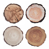 4 Pc Round Ceramic Coasters Wood Log