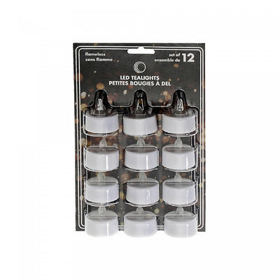LED 12pk White Tealight Warm Light - Set of 2 Candle|Ensemble de 12 petites chandelles à DEL blanches à lueur chaleureuse - ensemble de 2