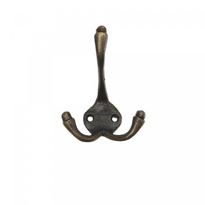 Classic Triple Iron Wall Hook Antique Brass - Set of 4 Hooks|Crochet mural triple classique en fer laiton antique - ensemble de 4 crochets
