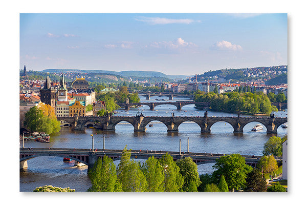 Scenic View Of Bridges On The Vltava River 28x42 Wall Art Frame And Fabric Panel