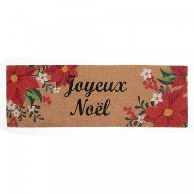 Coir Door Mat Poinsettia Joyeux Noel 16 x 48 Floormat|Paillasson 16 x 48 en fibre de coco orné de poinsettias et « Joyeux Noël »