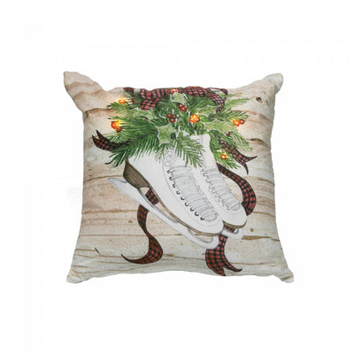 LED Velvet Cushion Pair of Skates 18 x 18 - Set of 2 Cushions|Coussin à DEL 18 x 18 en velours orné d’une paire de patins à glace - ensemble de 2 coussins
