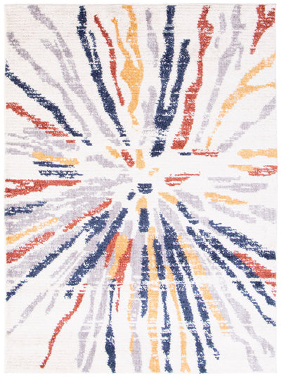 Paloma Sunburst Navy, White Area Rug - 8'0" x 10'0"