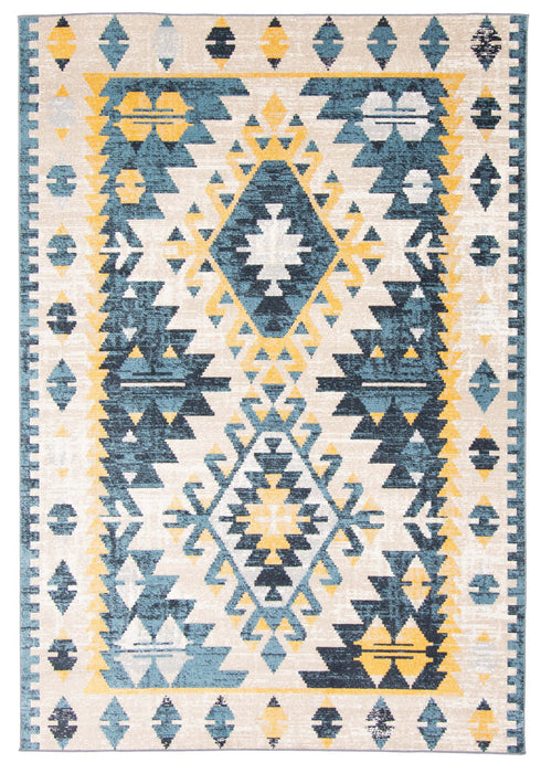 Mosaic Taupe/Blue Machine Washable Area Rug - 8'0\" x 10'0\"