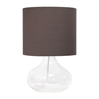 Simple Designs Glass Raindrop Table Lamp with Fabric Shade, Clear with Gray Shade