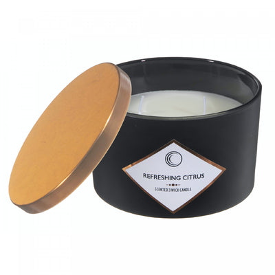14oz 3 Wick Matte Black Scented Candle Refreshing Citrus|Bougie parfumée noir mat de 14 oz à 3 mèches à arôme d’agrumes rafraîchissants
