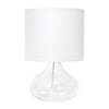 Simple Designs Glass Raindrop Table Lamp with Fabric Shade, Clear with White Shade