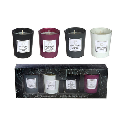 4 Pack 2.5 Oz Luxe Scented Glass Candle Gift Set|Ensemble cadeau de 4 bougies parfumées de luxe de 2,5 oz en verre