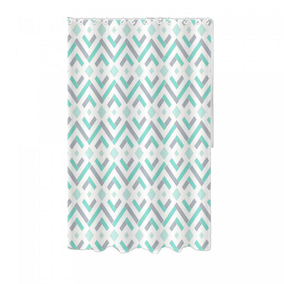 14pc Set Peva S. Curtain 12 Hooks and Bathmat Geo Diamond Shower Curtains|Ensemble 14 pièces en CAV/E à motif géométrique de diamant avec rideau de douche à 12 crochets et tapis de salle de bain
