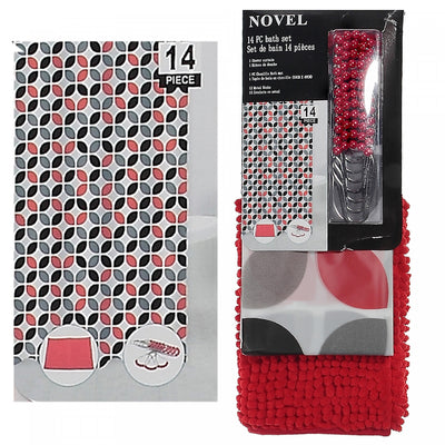 14pc Set Peva S. Curtain 12 Hooks and Bathmat Chain link Shower Curtains|Ensemble 14 pièces en CAV/E à motif de maillon de chaîne avec rideau de douche à 12 crochets et tapis de salle de bain