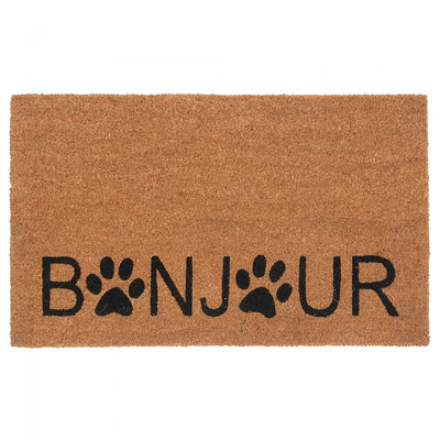 Coir Door Mat Bonjour - Paws Floormat|Paillasson en fibre de coco « Bonjour » avec empreintes de pattes