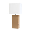 Elegant Designs Modern Leather Table Lamp with Usb And White Fabric Shade, Beige