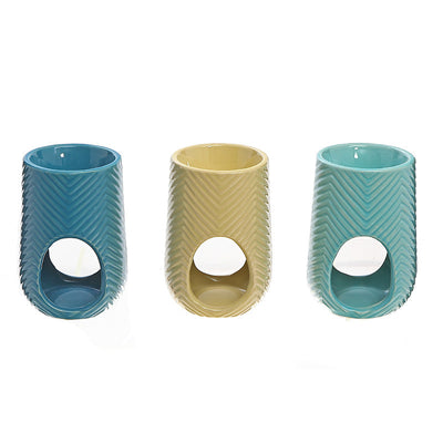 Ceramic Oil Burner Chevron - Set of 3 Aroma Oil|Brûleur d’huile en céramique à motif de chevron - ensemble de 3