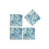 4 Pc Square Glass Coasters Teal Marble