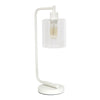 Simple Designs Bronson Antique Style Industrial Iron Lantern Desk/Task Lamp with Glass Shade, White