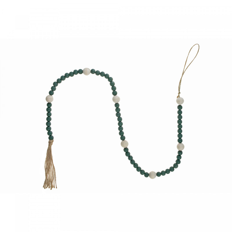 Green Glass and Wood Bead Garland (Set of 2)