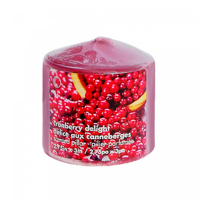 2.75" x 3" Scented Pillar Cranberry Delight - Set of 4 Candle|Chandelle pilier parfumée de 2,75 po x 3 po à arôme de délice aux canneberges - ensemble de 4 chandelles