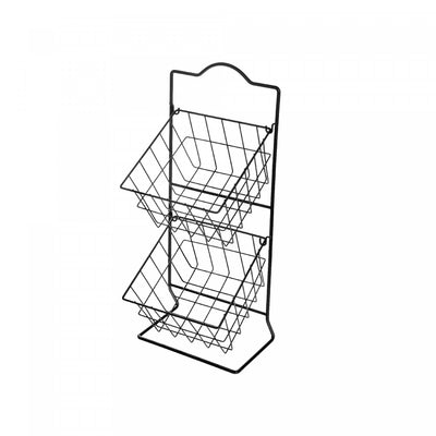 2 Tier Square Metal Grid Fruit Basket Stand Black Kitchen Storage|Présentoir de rangement noir à 2 niveaux avec corbeilles de fruits carrées en grillage en métal pour la cuisine