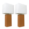 Elegant Designs 2 Pack Modern Leather Table Lamps with White Fabric Shades, Tan Lamp Set