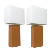 Elegant Designs 2 Pack Modern Leather Table Lamps with White Fabric Shades, Tan Lamp Set