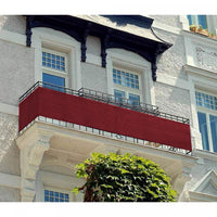 Privacy Balcony Cover Red Drapes and Blinds