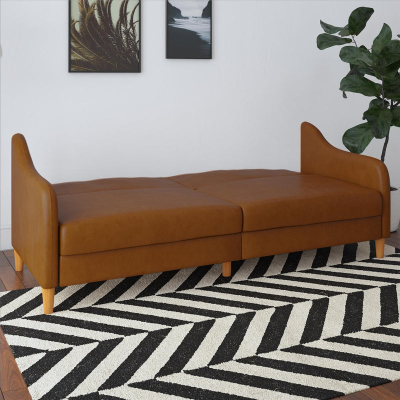 Atwater Living Jodi Coil Faux Leather Futon Camel The Brick