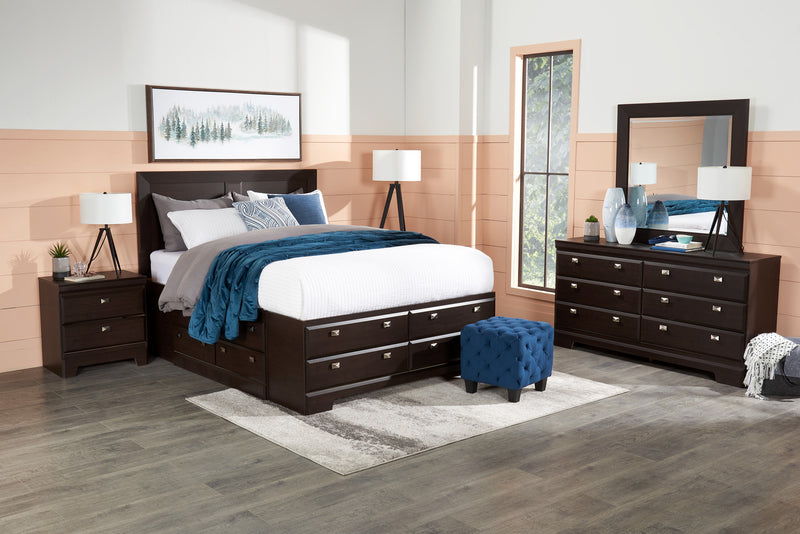 Yorkdale 12-Drawer Platform Bed with Headboard & Storage Frame, Made in Canada, Brown - Queen Size
