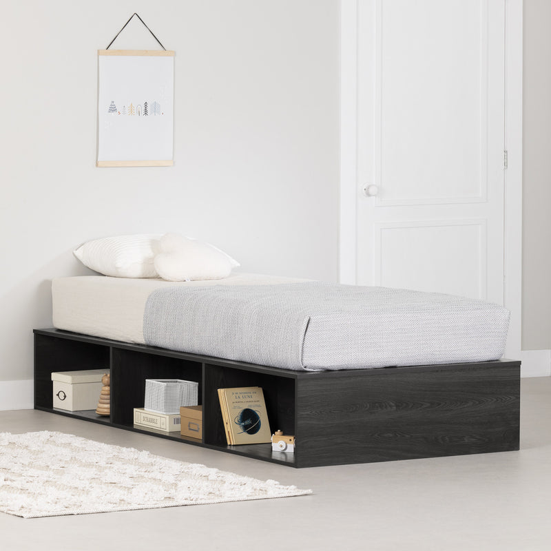 Hourra Twin Platform Bed with Open Storage Grey Oak The Brick