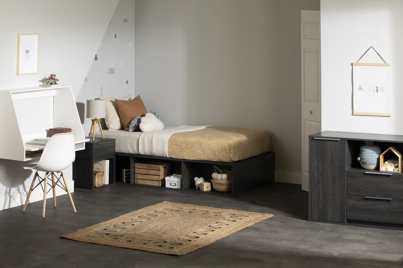Hourra Twin Platform Bed with Open Storage Grey Oak The Brick