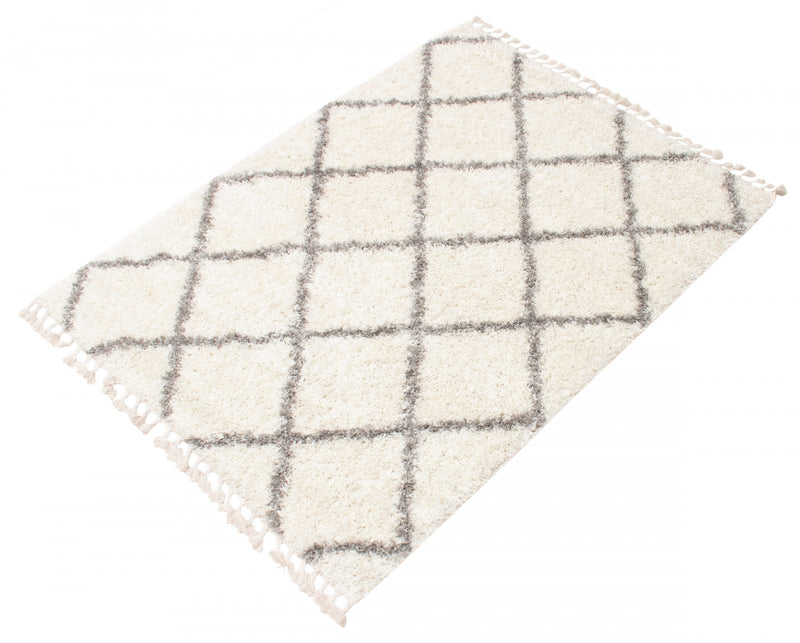 Helma Diamond Cream Shag 3'11\" X 5'11\" Area Rug