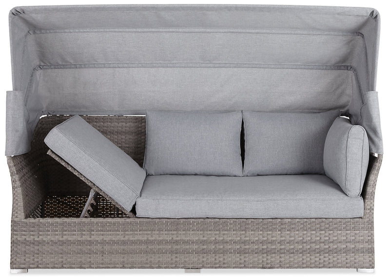 Bermuda 6-Piece Canopy Outdoor Patio Conversation Set - Hand-Woven Resin Wicker, UV & Weather Resistant - Grey