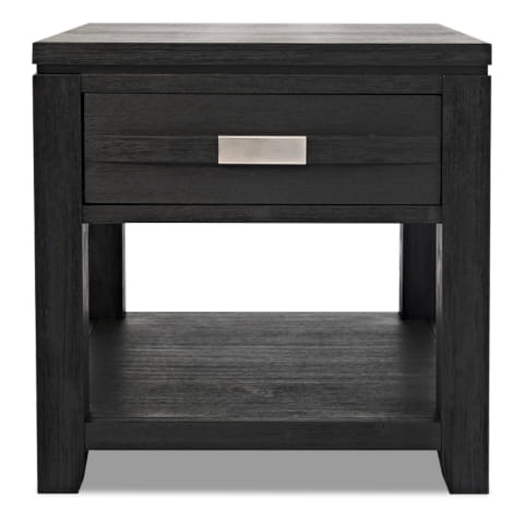 Bronx 24\" Rustic End Table with Storage and Shelf - Charcoal Wood