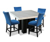 Cami 5pc Counter-Height Dining Set with Table & 4 Blue Chairs, Genuine Marble Top, 54\"W Square