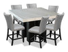 Cami 7pc Counter-Height Dining Set with Table & 6 Grey Chairs, Genuine Marble Top, 54\"W Square