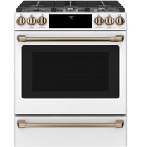 Cafe 5.6 Cu. Ft. Smart Gas Range with True European Convection and Self Clean Racks - Matte White - …