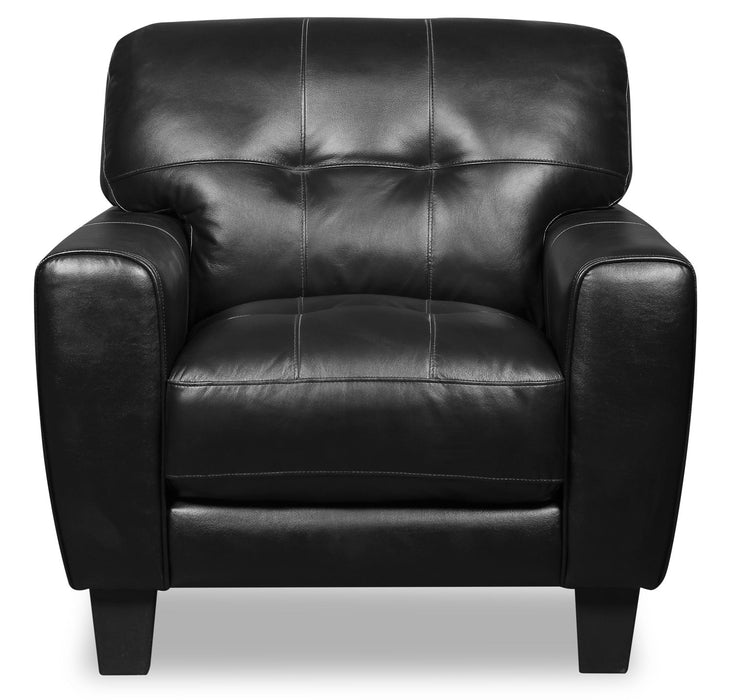Curt 41\" Genuine Leather Chair with Button Tufting - Black