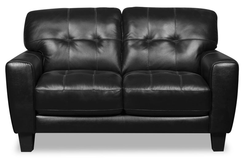 Curt 63\" Genuine Leather Loveseat with Button Tufting - Black