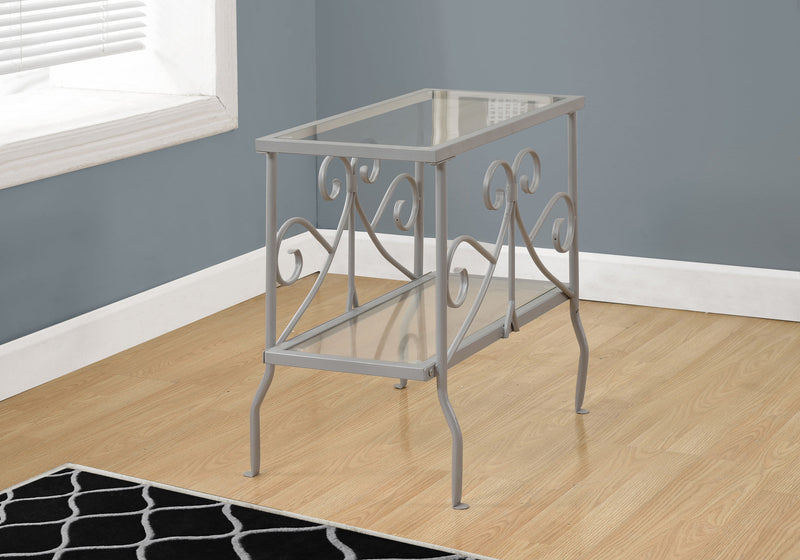 Silver Metal with Tempered Glass Accent Table
