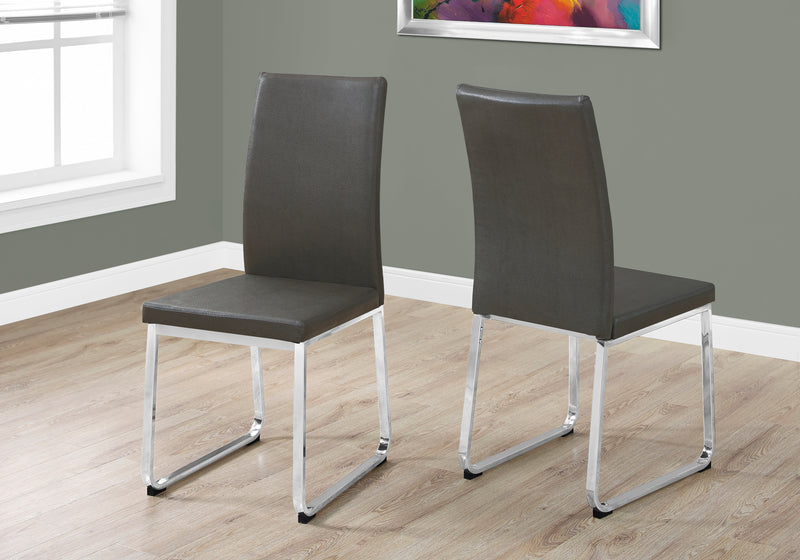 2pcs Grey Leather-look Chrome Dining Chair