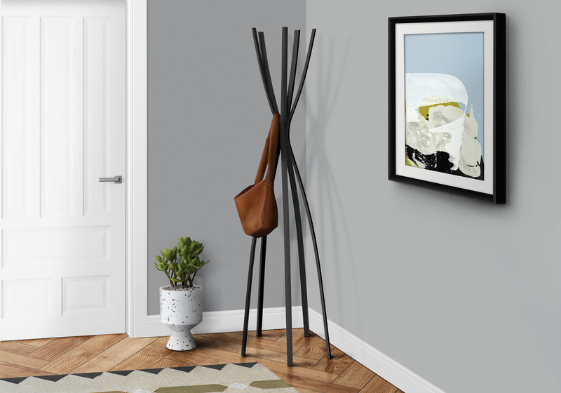 Satin Black Metal Contemporary Style Coat Rack