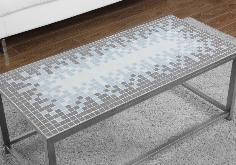 Grey Blue Tile Top Hammered Silver Coffee Table The Brick